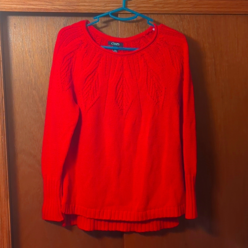 Chaps Vintage Red Knit Sweater Popover Scoop Neckline Textured 3D Women's S